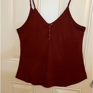 Zenana Rust Ribbed V Neck Half Snap Button Down Camisole Top Adjustable …